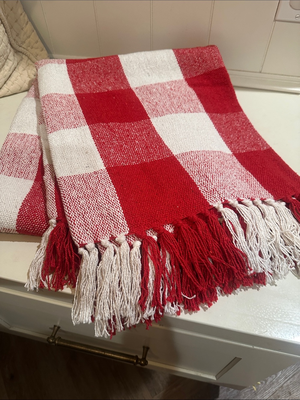 Red and White Buffalo Check Cotton Throw Blanket